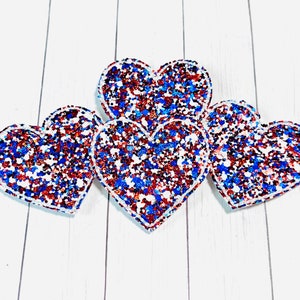 Chunky Glitter Heart Feltie, Patriotic Heart Feltie Embellishment, 4th July Felties, Red White Blue Feltie, USA Heart Feltie, Heart Patch image 2