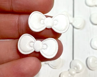 Mini noeud blanc, Petit noeud blanc, Petit noeud rembourré, Petits noeuds, Mini noeuds, Petit noeud papillon, Offre de noeuds pour cheveux, Arc brillant appliqué