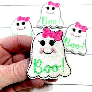 Boo Glitter Ghost Feltie, Girl Ghost Feltie Embellishment, Halloween Felties, Hair Bow Centers, Glitter Ghost Felties, Boo Ghost Feltie