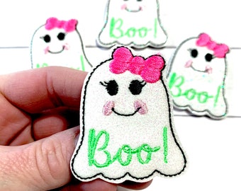 Boo Glitter Ghost Feltie, Girl Ghost Feltie Embellishment, Halloween Felties, Hair Bow Centers, Glitter Ghost Felties, Boo Ghost Feltie