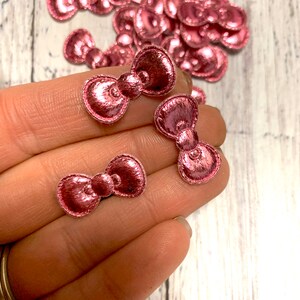 Mini Padded Bow Embellishments, Small Bow Appliques, Bows for Felties, Pink Padded Bow Embellishments, Shiny Metallic bows, shiny fabric bow