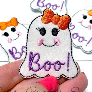 Boo Glitter Ghost Feltie, Girl Ghost Feltie Embellishment, Halloween Felties, Hair Bow Centers, Boo Felties, Cutie Ghost Felties, Spooky