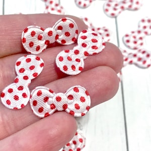 Red Dot Padded Bow Embellishment, Small Bow Appliques, Bows for Felties, Red Dot Padded Bows, Polka Dot bows, White Fabric Bows, Tiny Bows