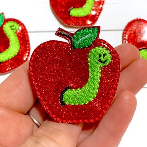 Worm Apple Felties, Back to School Felties, Wormy Apple Feltie Embellishment, School Hair Bow Center, Teacher Feltie, Fruit Feltie, Apples