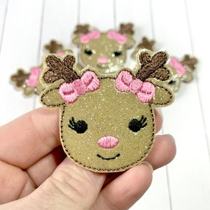 Reindeer Girl Feltie, Reindeer Feltie Embellishment, Christmas Deer Feltie, Deer Felties, Christmas Felties, Santa Felties, Pink Reindeer