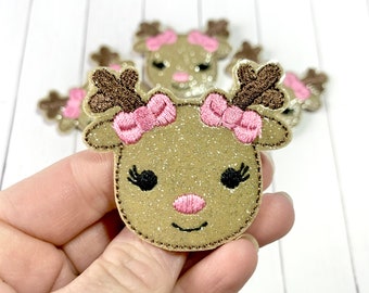 Reindeer Girl Feltie, Reindeer Feltie Embellishment, Christmas Deer Feltie, Deer Felties, Christmas Felties, Santa Felties, Pink Reindeer