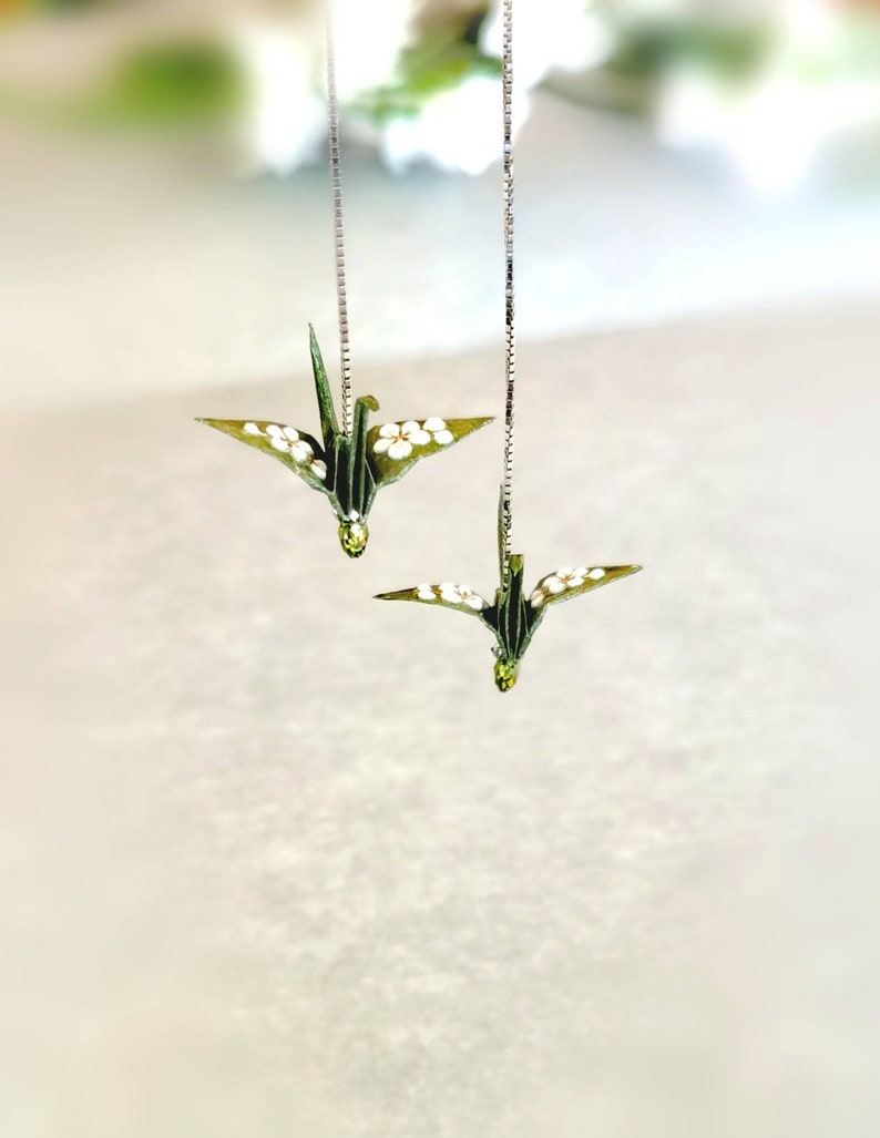 Origami Crane Earrings Paper Jewellery Anniversary Sterling Silver Threader earrings Bridesmaids Luck Bird Earrings Birthday Gift