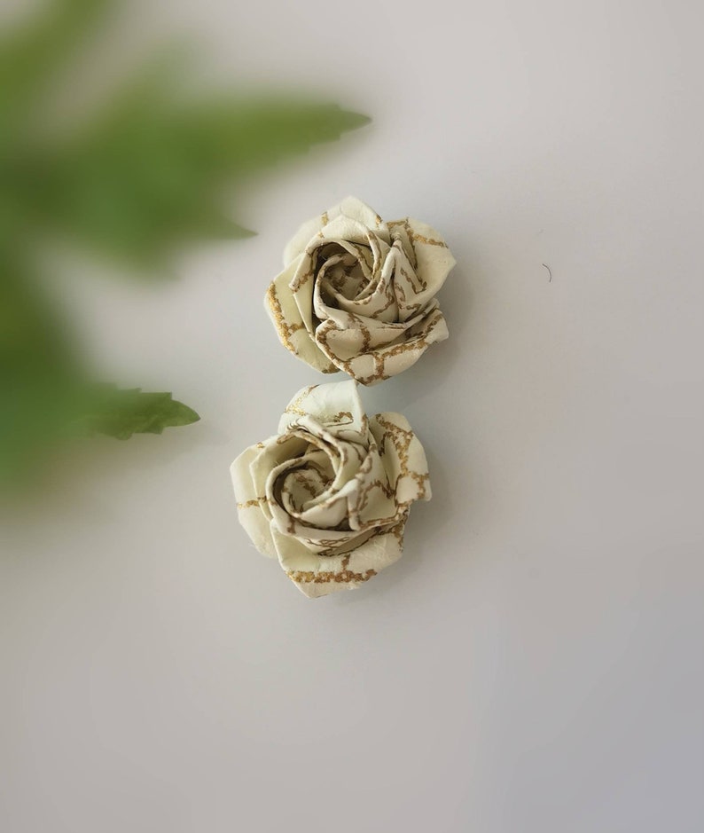Anniversary Gift Best Friend Simple Earrings Origami Jewelry Tiny Flower Studs Birthday Gift Origami Rose Post Earrings Paper Rose