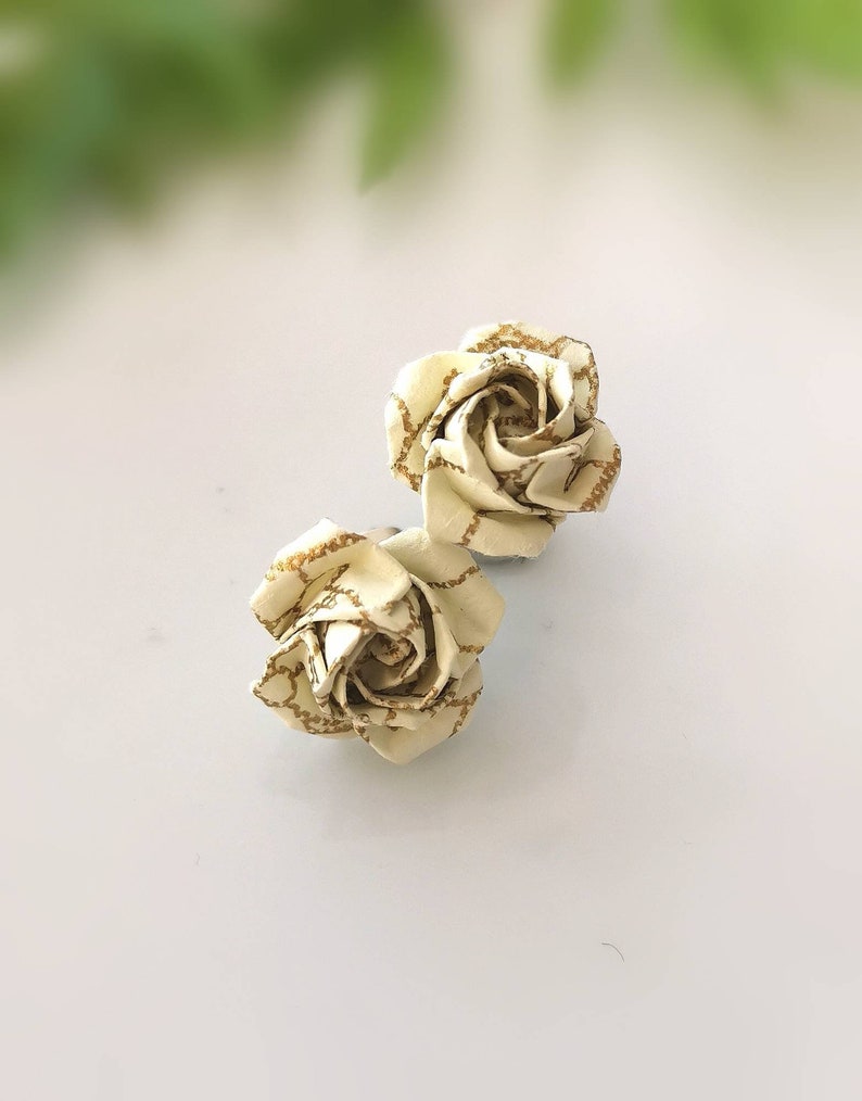 Anniversary Gift Best Friend Simple Earrings Origami Jewelry Tiny Flower Studs Birthday Gift Origami Rose Post Earrings Paper Rose
