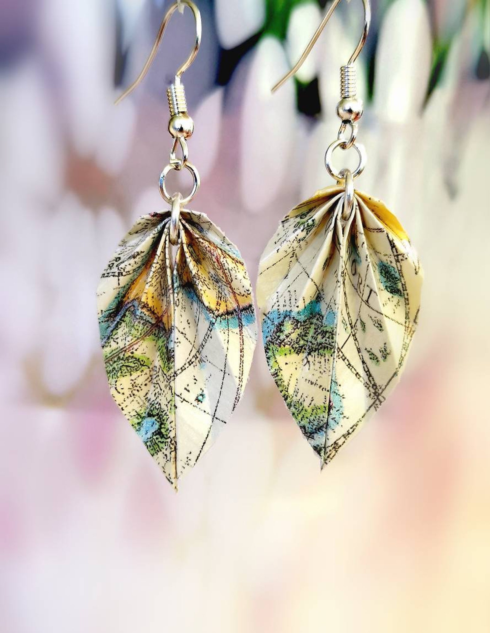 Origami Leaf Earrings Origami Jewelry Map Earrings Paper Etsy