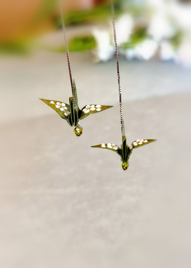 Origami Crane Earrings Paper Jewellery Anniversary Sterling Silver Threader earrings Bridesmaids Luck Bird Earrings Birthday Gift