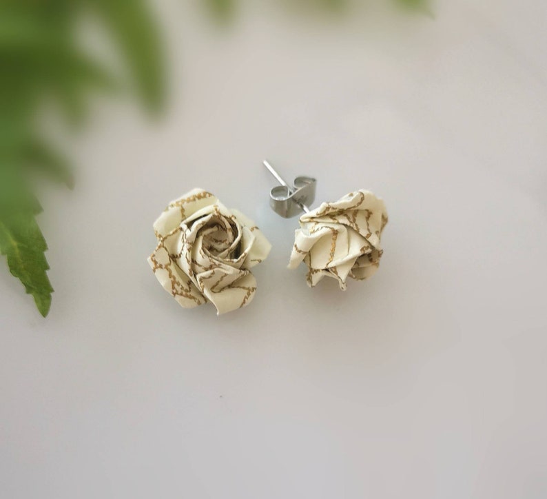 Anniversary Gift Best Friend Simple Earrings Origami Jewelry Tiny Flower Studs Birthday Gift Origami Rose Post Earrings Paper Rose