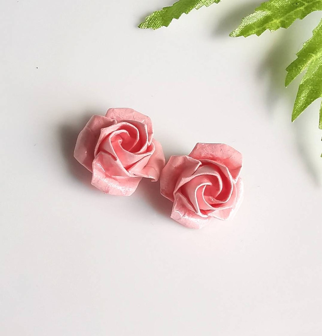 Origami Rose Post Earrings, Tiny Flower Studs, Origami Jewelry, Paper