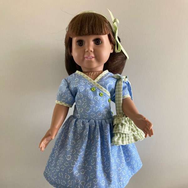 Calico and Gingham Dress and Ruffled Purse for 18 inch or American Girl doll