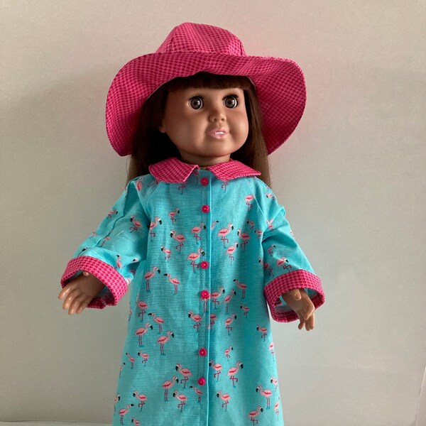Flamingo Raincoat and Hat Outfit for 18 Inch or American Girl Doll