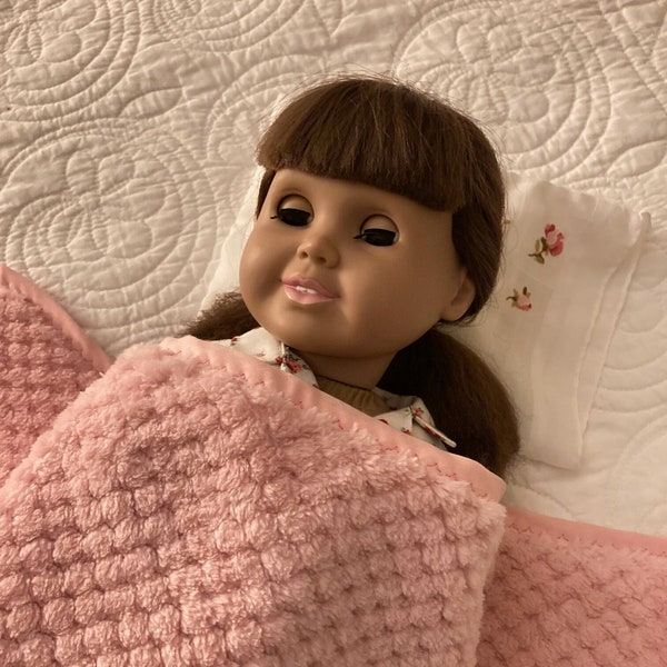 Soft Pink Doll Blanket and Pillow for an 18" or American Girl Doll