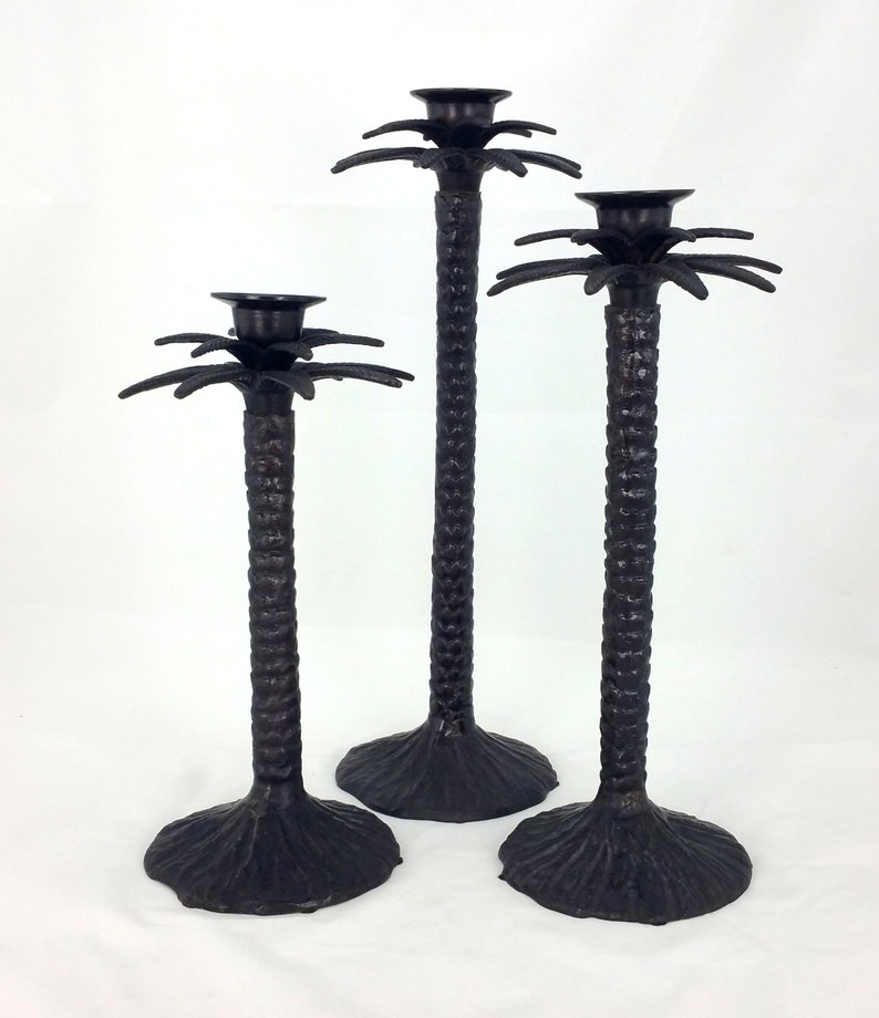 Set/3 Bronze Palm Tree Candle Holders Etsy