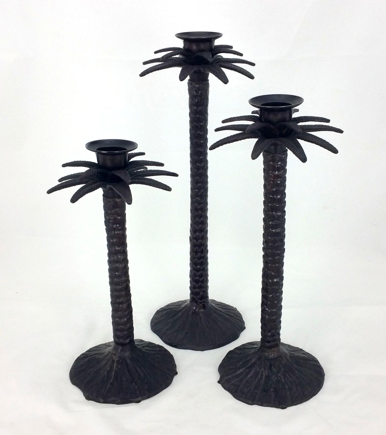 Set/3 Bronze Palm Tree Candle Holders Etsy