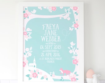 Personalised Girls Christening Print With Fox