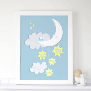 Personalised Baby Boy/Girl Birth Print With Moon And Stars
