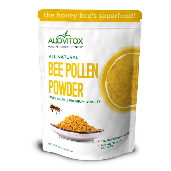 Pure Bee Pollen Powder 16oz by Alovitox - Protein Rich, Powerful Antioxidant, Nutrient Dense Food, Multi-Vitamin Powder, Smoothie Booster
