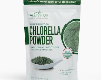 Organic Chlorella Powder 8oz by Alovitox - Antioxidant-Rich, Plant Based Food, Chlorophyll Powder