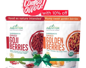 Organic Goji Berries + Golden Berries 16oz by Alovitox - Combo Pack of 2 Berries, Healthy Dried Fruit, Source of Vitamin A, Sweet Berries