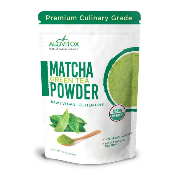 Organic Matcha Green Tea Powder 16oz by Alovitox - Pack of 2 and 3 Available with 10% OFF, Culinary Grade Food, Chinese, Smoothie Powder