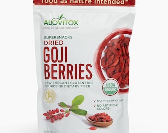 Bayas de Goji Orgánicas Deshidratadas de Alovitox, 16 oz - Ricas en Proteínas, Fuente de Vitamina A, Envase Resellable