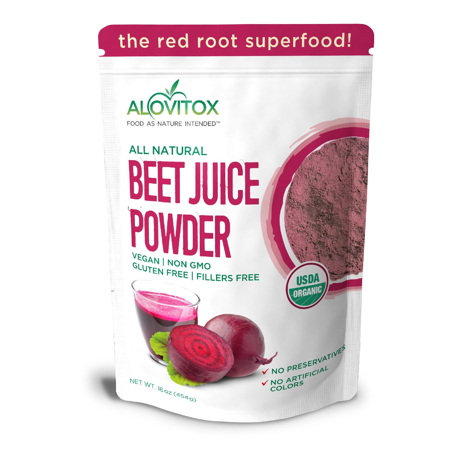 Organic Beet Juice Powder 16 Oz by Alovitox Rich in Antioxidants, THC