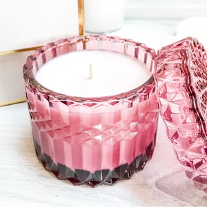 Cherry Blossom Soy Candle: Pink Embossed Medallion Glass, Sky Apothecary