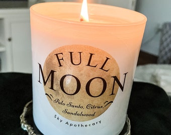 Full Moon Intention Candle/ Ritual Candle/ Energy Cleansing Candle/ Spell Candle/ Alter Candle/ Full Moon Release Candle/ Palo Santo/ Soy