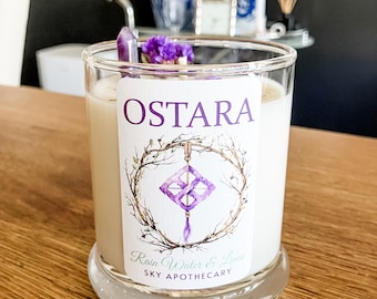 Ostara Amethyst Crystal Soy Candle: Rain Water & Linen Scent