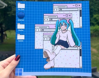 Hatsune Miku Print | Y2K Windows Browser Anime Wall Art | Vocaloid Room Decor (8"x8")