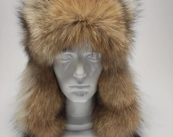 Men's Coyote Fur Trapper Hat.  Size XL