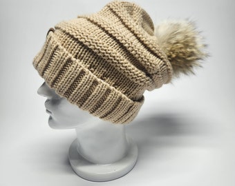 CC Beanie With Real Fur Pom