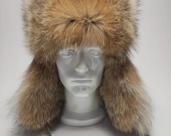 Men's Coyote Fur Trapper Hat.  Size XL