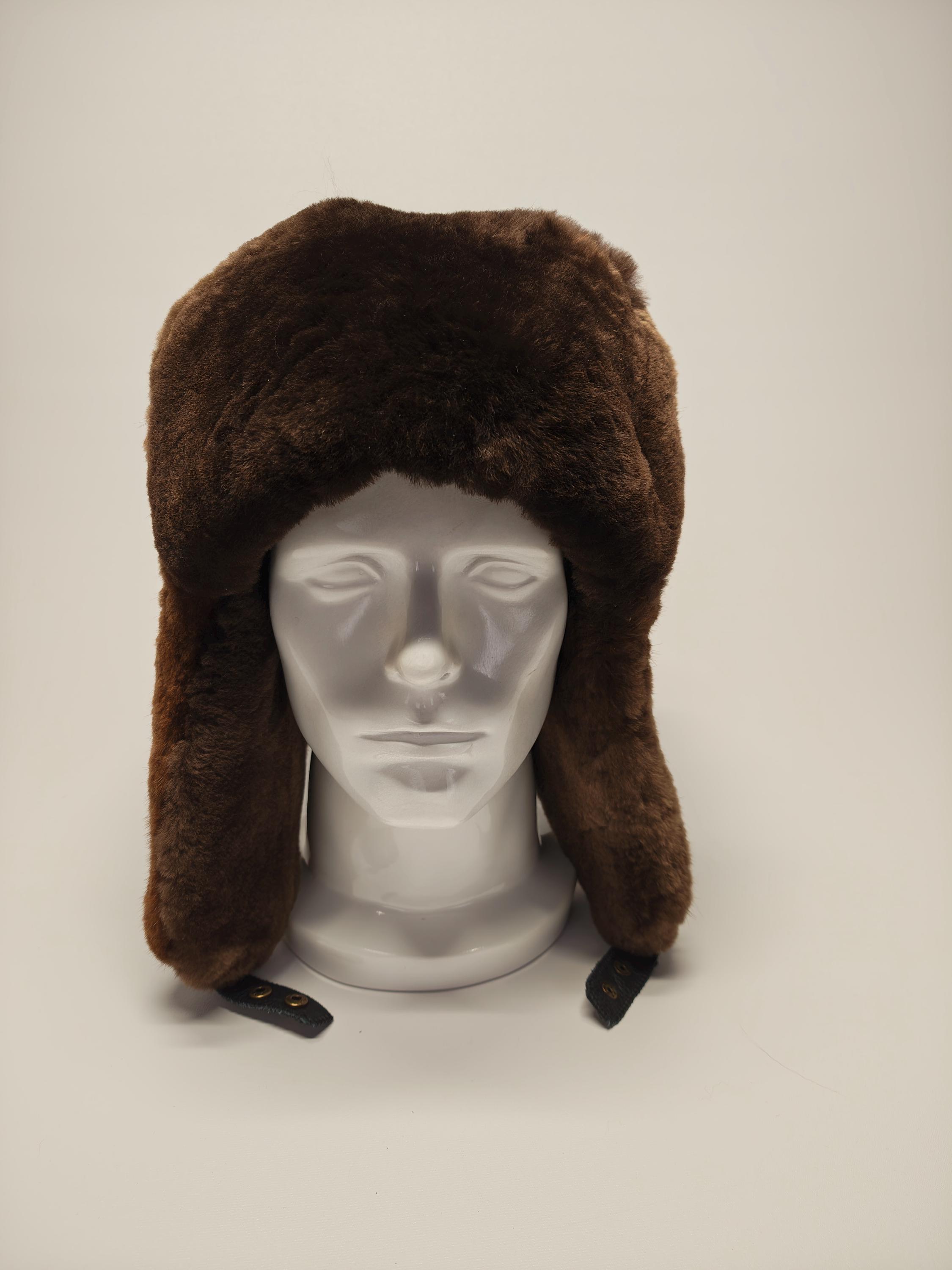 Crown Cap Faux Fur Trapper Hat Brown Made in Canada Crown Cap Luxurious Grey Real Rabbit Fur Aviator Hat for Men  main image 3