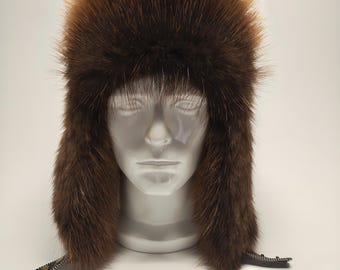 Men's Canadian Beaver Fur Trapper Hat.  Size Large