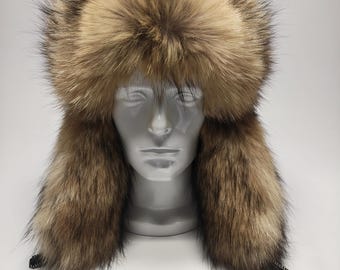 Men's Coyote Fur Trapper Hat.  LIMITED EDITION- Top Lot Series.  Size 2XL