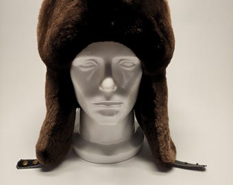 Men's Heavyweight Sheared Canadian Beaver Fur Trapper Hat.  Size 2XL