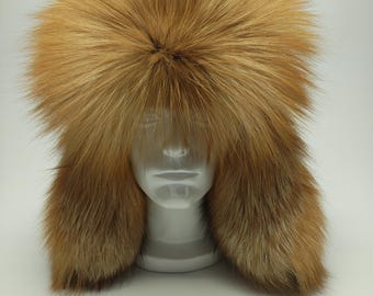 Men's Red Fox Fur Trapper Hat.  Size L