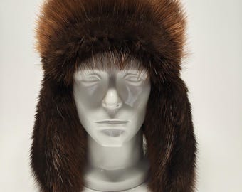 Men's Canadian Beaver Fur Trapper Hat.  Size XL
