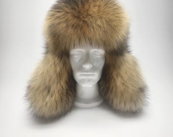 Men's Finn Raccoon Fur Trapper Hat.  Size L