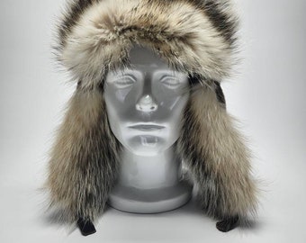 Men's Sheared Beaver and Badger Fur Trapper Hat.  Size 2XL