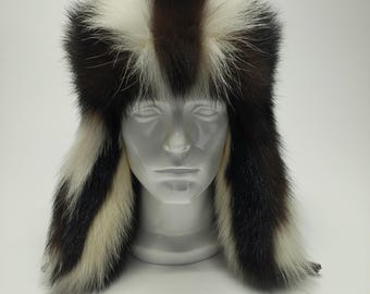 Men's Skunk Fur Trapper Hat, Extra Fancy.  Size XL