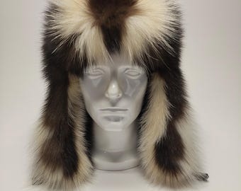 Men's Skunk Fur Trapper Hat.  Extra Fancy!  Size 2XL
