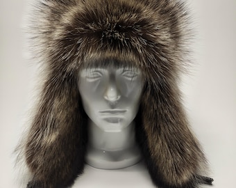Men's Raccoon Fur Trapper Hat.  LIMITED EDITION Top Lot Series,  Size 2XL