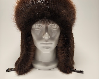 Men's Canadian Beaver Fur Trapper Hat.  Size 2XL