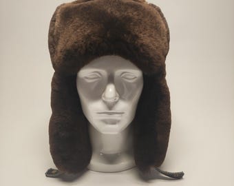 Men's Heavyweight Sheared Canadian Beaver Fur Trapper Hat.  Size XL